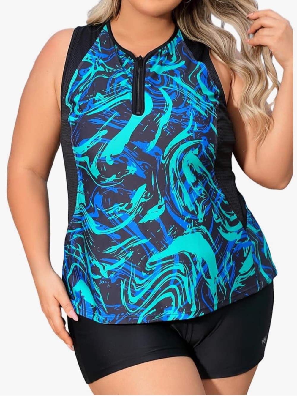 Angel Season + Active Scuba Style Zip-Front Tankini Top